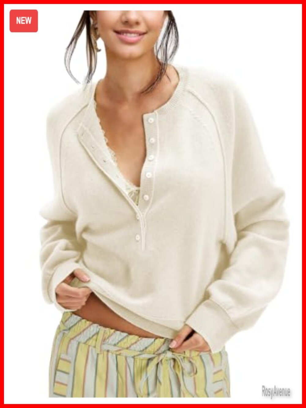 Women's Half Button Henley Neck Knit Sweater Pullover Top